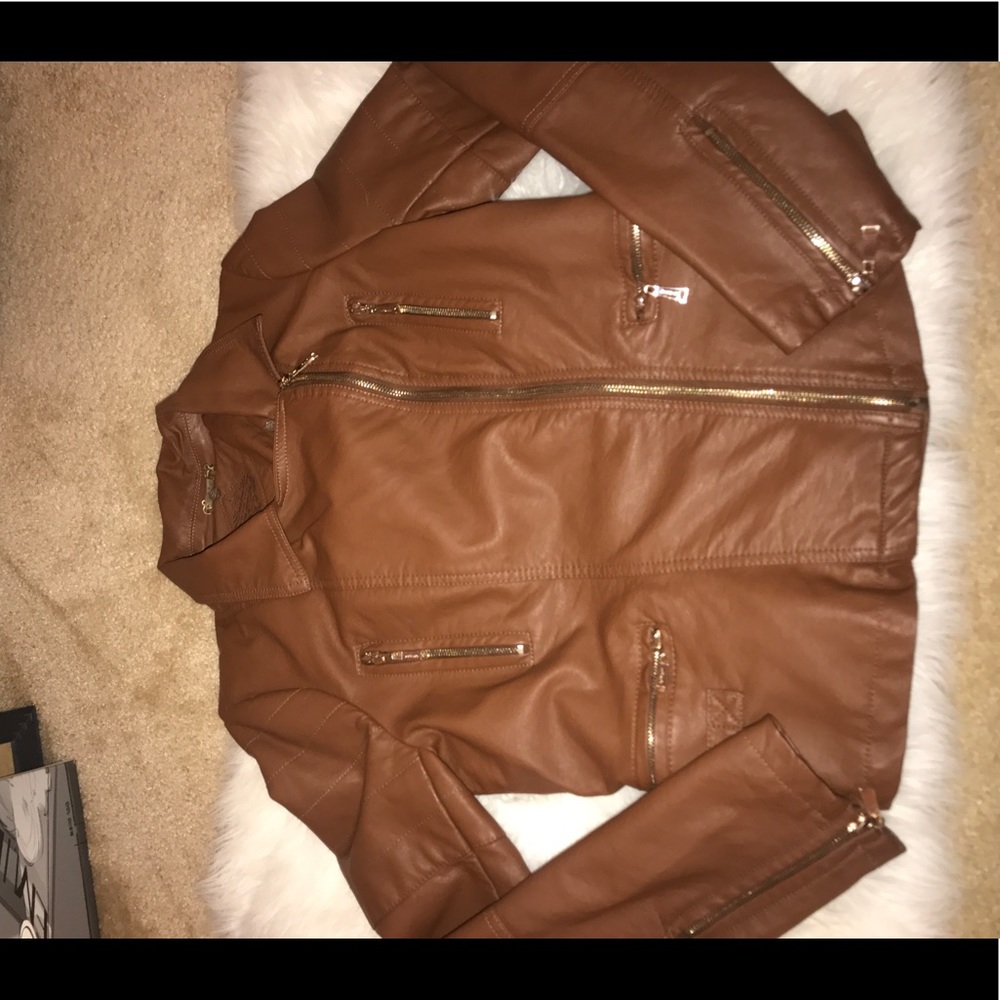Brown leather zip up